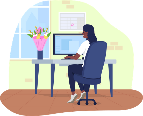 Woman Working At Office Illustration
