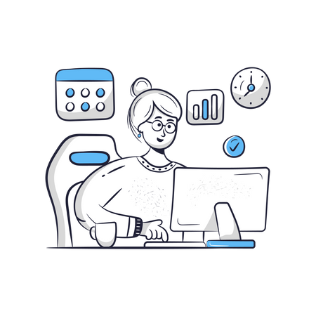Woman Working At Office  Illustration