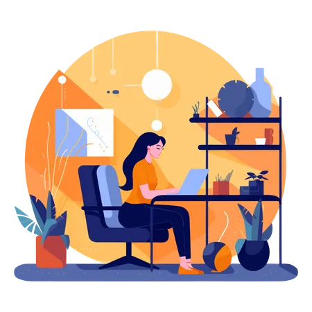 Woman Working At Office  Illustration