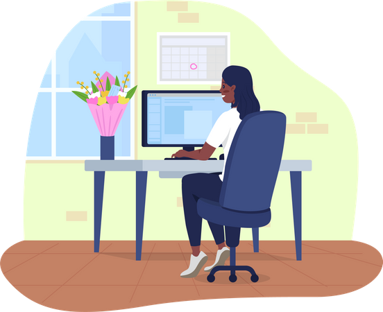 Woman Working At Office  Illustration