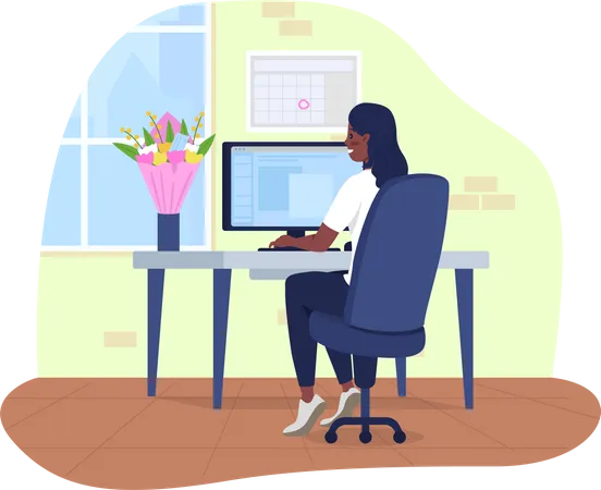 Woman Working At Office  Illustration