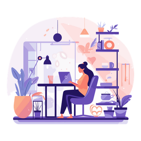 Woman Working At Office  Illustration