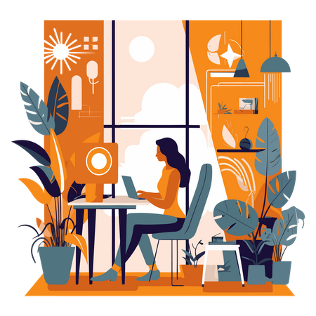 Woman Working At Office  Illustration