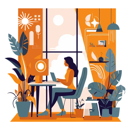 Woman Working At Office  Illustration