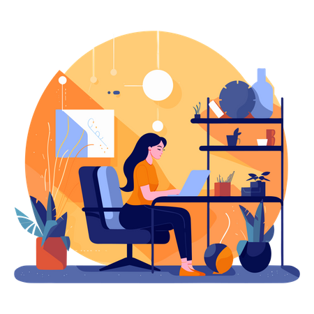 Woman Working At Office  Illustration