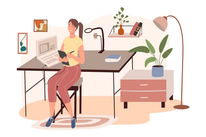 Woman Working At Office  Illustration