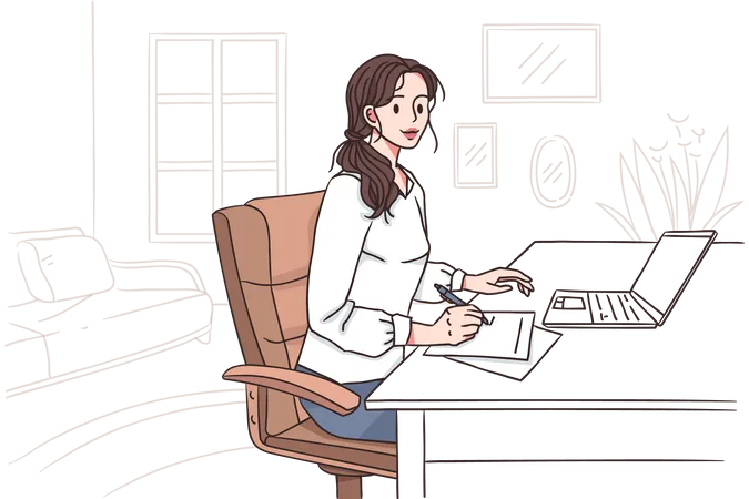 Woman working at office  Illustration