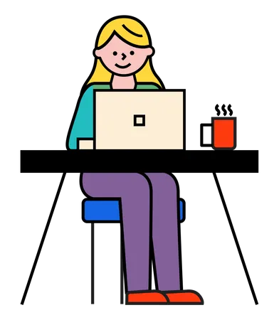 Woman Working At Office  Illustration