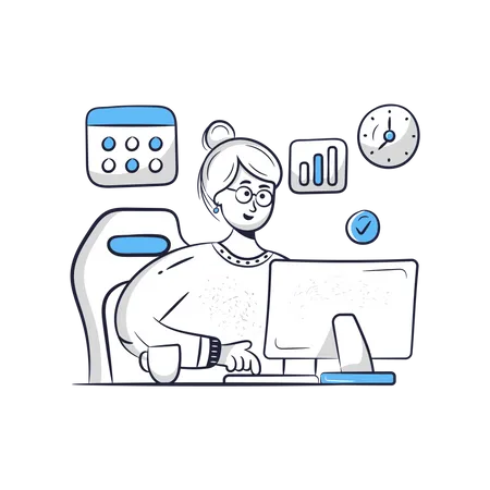 Woman Working At Office  Illustration