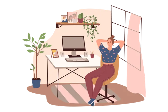 Woman Working At Office  Illustration