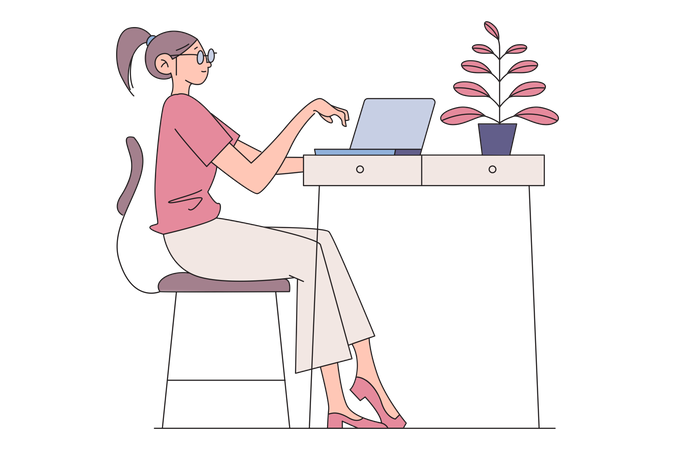 Woman working at office workplace  Illustration