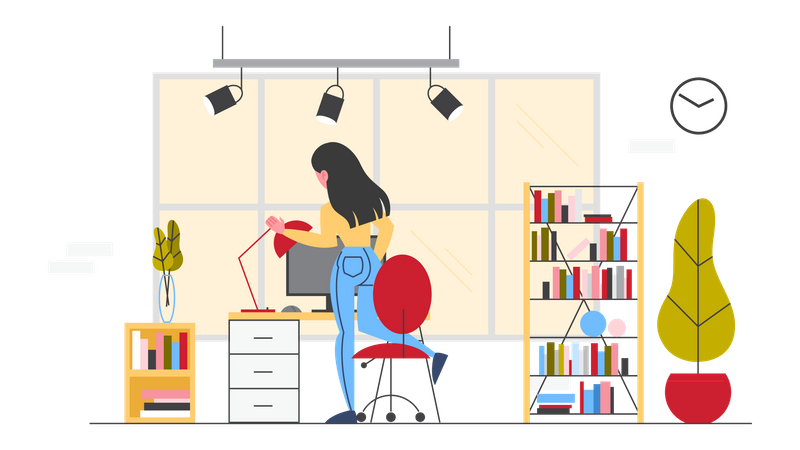 Woman working at office workspace Illustration