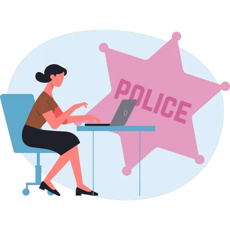 Woman working at police success star  Illustration