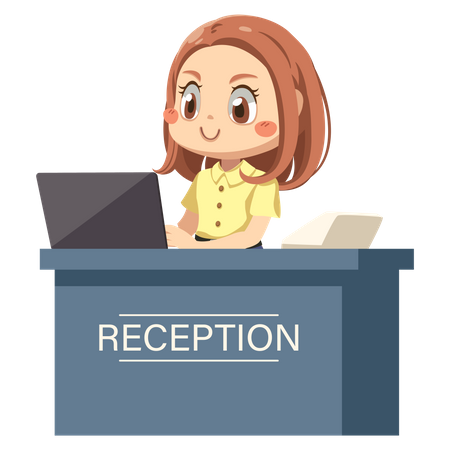 Woman working at reception desk  Illustration