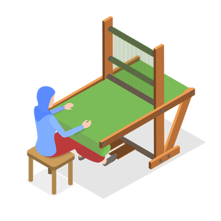 Woman working at Textile Production  イラスト