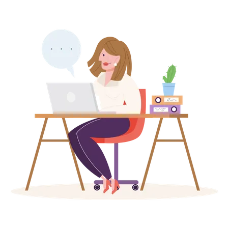 Woman Working At The Desk Office Character At The Workplace Professional Worker Vector Illustration In Cartoon Style Isolated Illustration