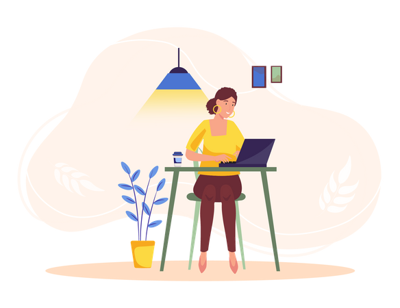 Woman working at workplace Illustration