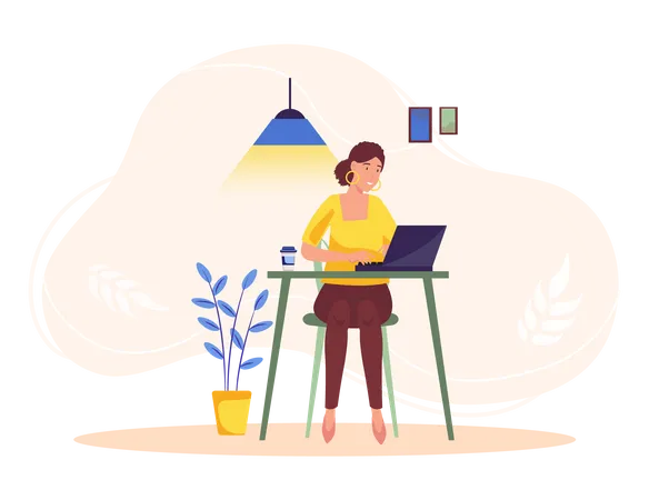 Woman working at workplace Illustration