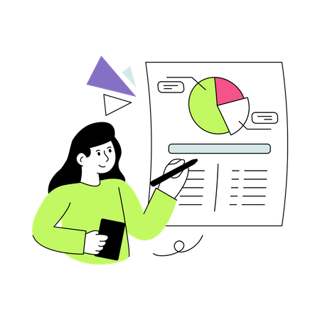 Woman working Balance Sheet  Illustration