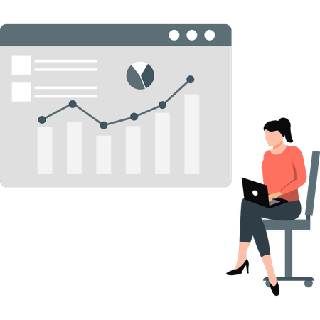 Woman working business graph on webpage  Illustration