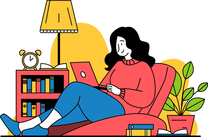 Woman Working Casually at home  Illustration