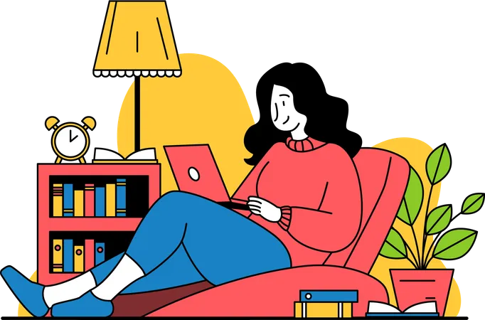 Woman Working Casually at home  Illustration