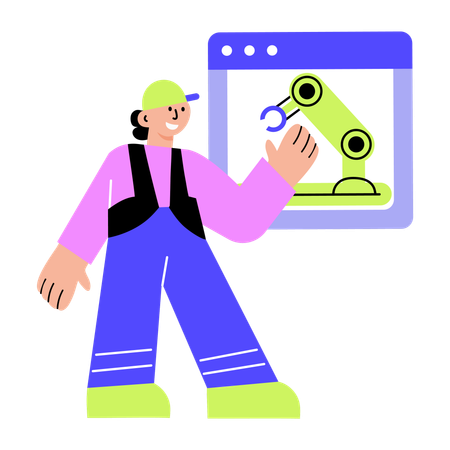 Woman working cnc machine  Illustration
