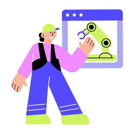 Woman working cnc machine  Illustration