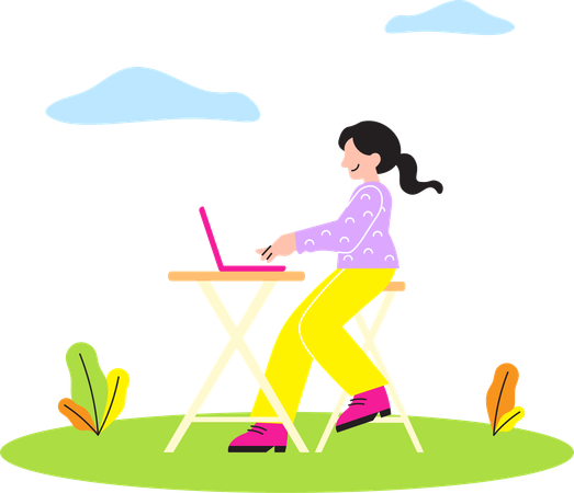 Woman working from backyard  Illustration