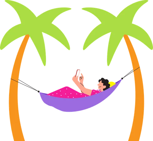 Woman working from beach  イラスト