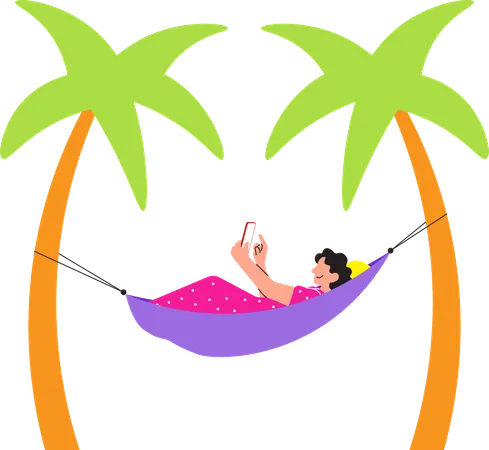 Woman working from beach  Illustration