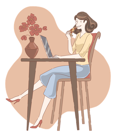 Woman working from cafe  Illustration
