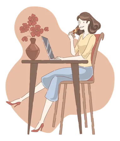 Woman working from cafe  Illustration
