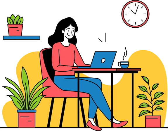 Woman Working from home  Illustration