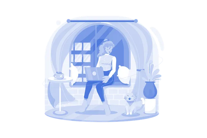 Women Working From Home Illustration Concept On A White Background Illustration