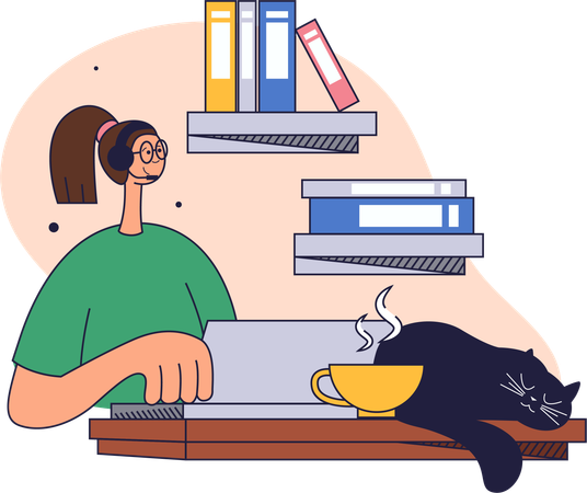Woman working from home  Illustration