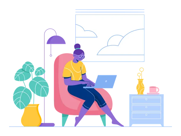 Woman working from home Illustration