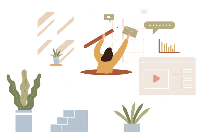 Woman working from home  イラスト