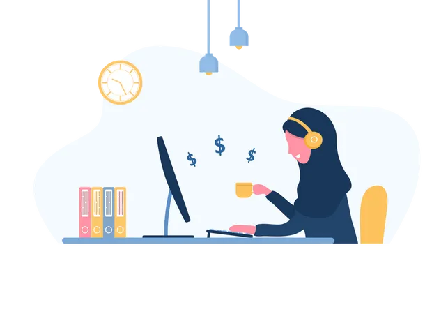 Woman working from home Illustration