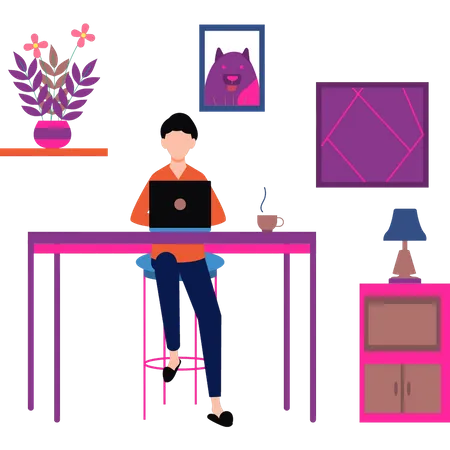 The Woman Is Working From Home Illustration