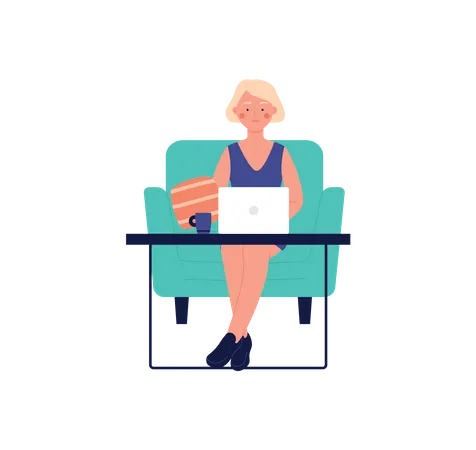 Woman working from home  Illustration