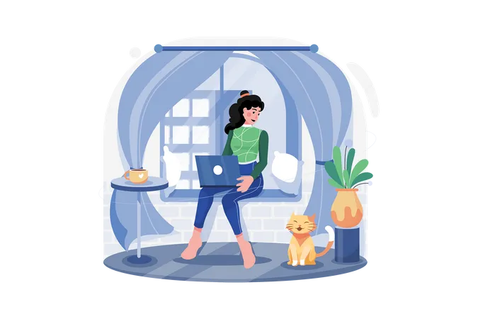 Women Working From Home Illustration Concept A Flat Illustration Isolated On White Background Illustration