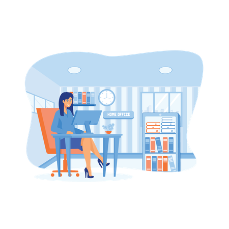 Woman working from home and talking to colleagues online  Illustration