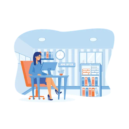 Woman working from home and talking to colleagues online  Illustration