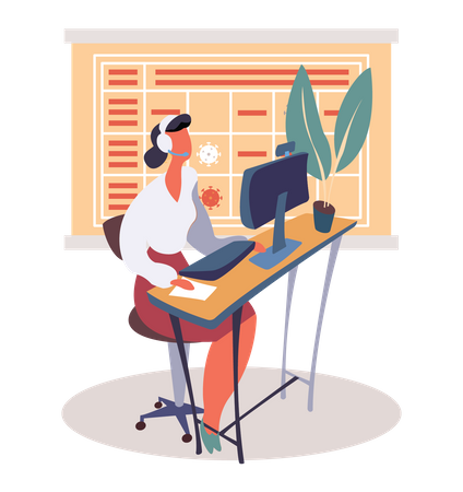 Woman working from home during pandemic Illustration
