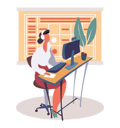Woman working from home during pandemic  Illustration
