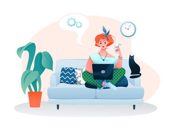 Woman working from home  Illustration