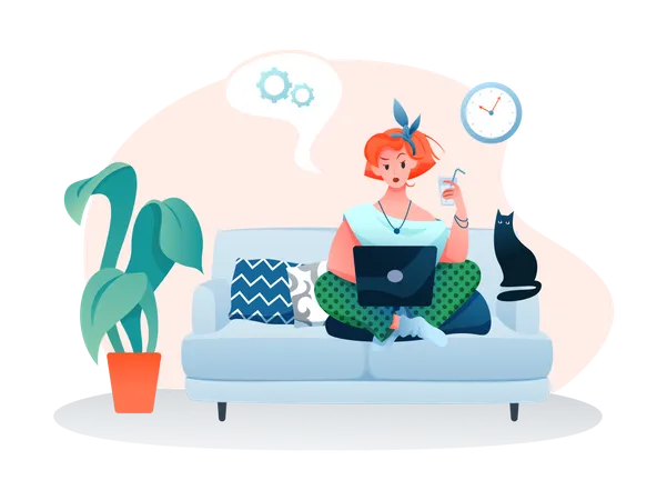 Woman working from home  Illustration