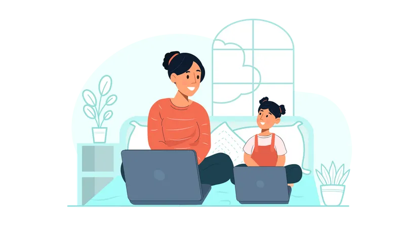 Woman working from home  Illustration