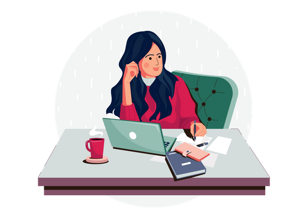 Woman working from home  Illustration